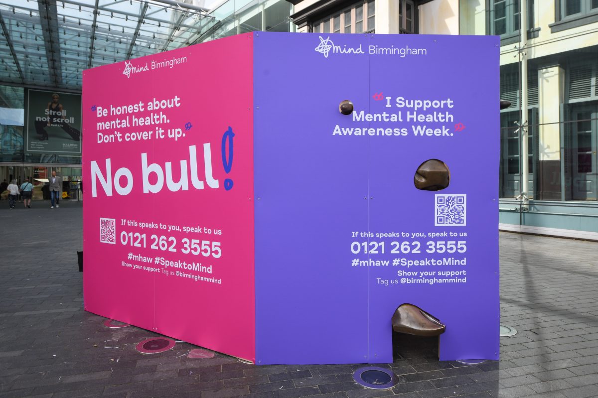 bull-at-bullring-covered-by-box-for-mental-health-awareness-week