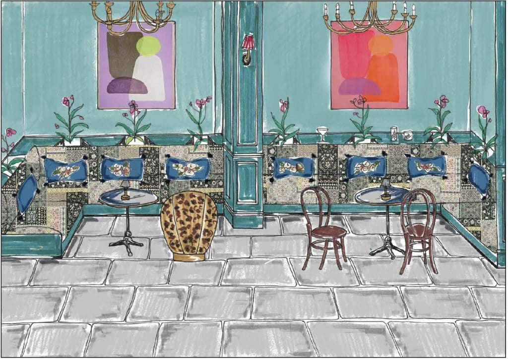 Drawing of seating area in The Cocktail Club, Birmingham