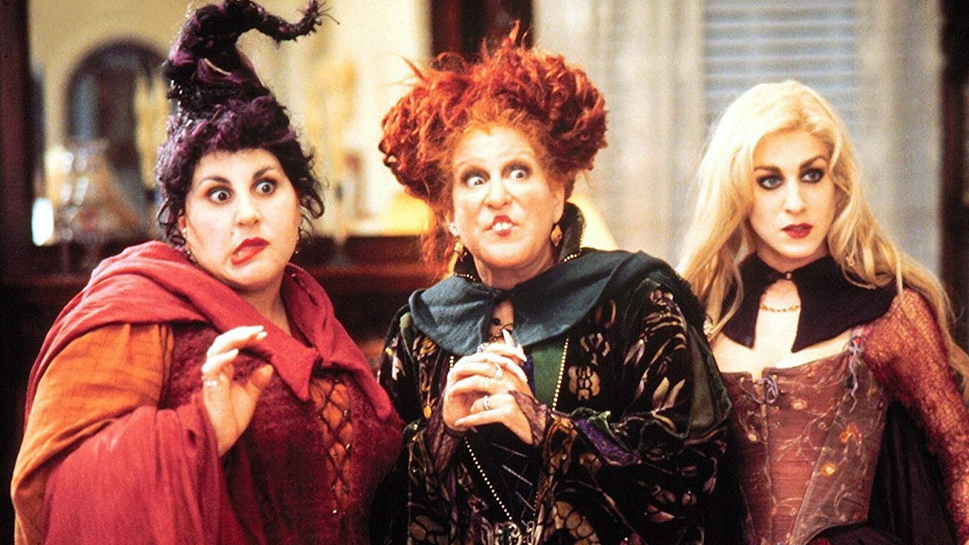 A screenshot of the film Hocus Pocus, featuring three witches
