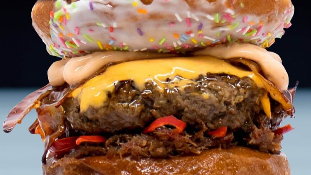 Hanbao's Odd Future burger, a cheeseburger with a glazed donut