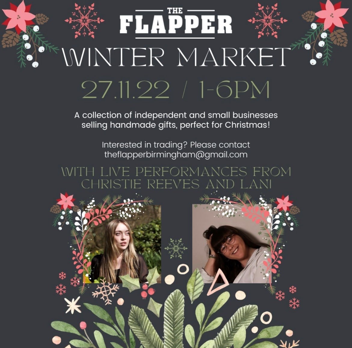 The Flapper Winter Market poster, with details of event