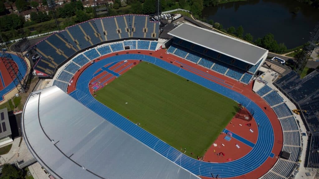Aerial view of Birmingham 2022 Alexander Stadium for the European Athletics Championships