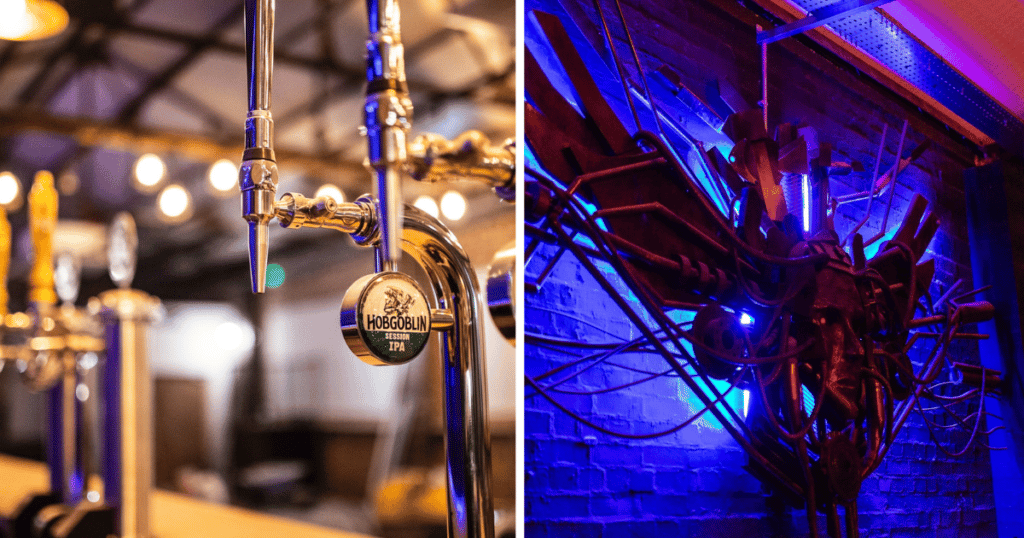 Hobgoblin beer taps and interiors of The Devil's Dog in Digbeth