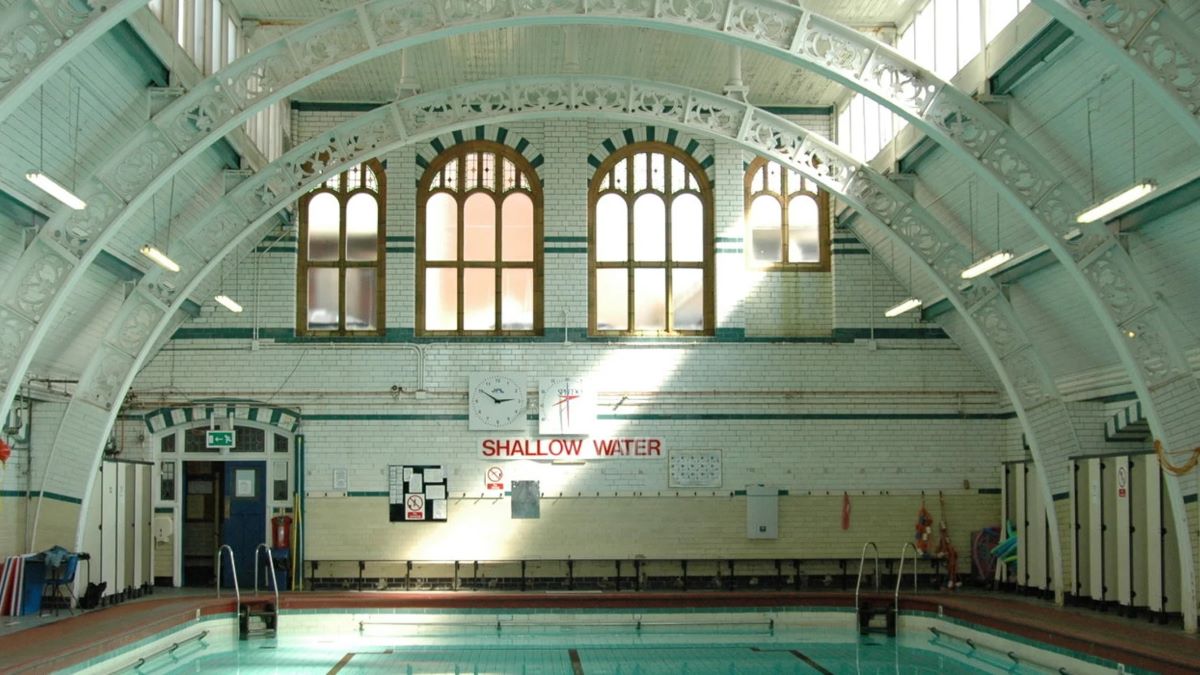 An empty swimming pool, Moseley Road Baths
