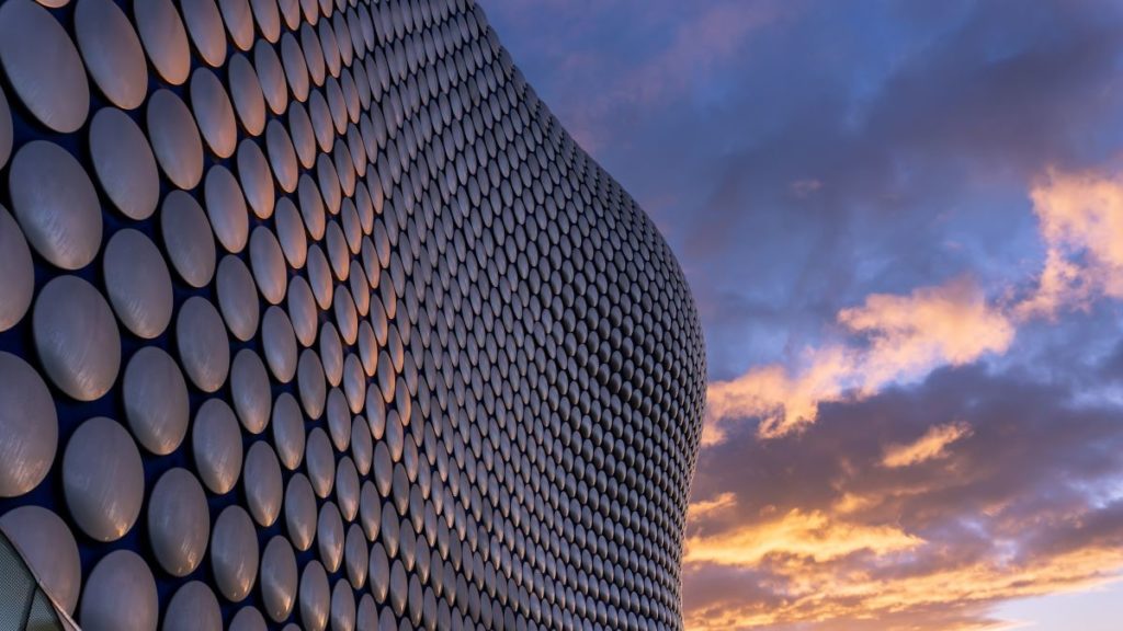 Birmingham sunset against the Selfridges building