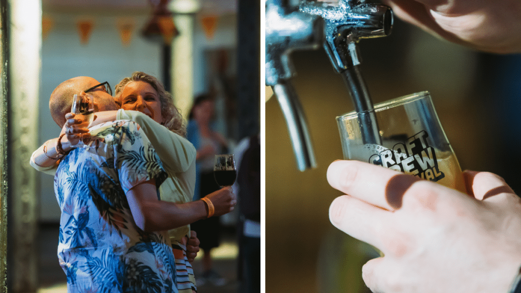 A pint being poured at Craft Brew Festival in Birmingham as revellers hug