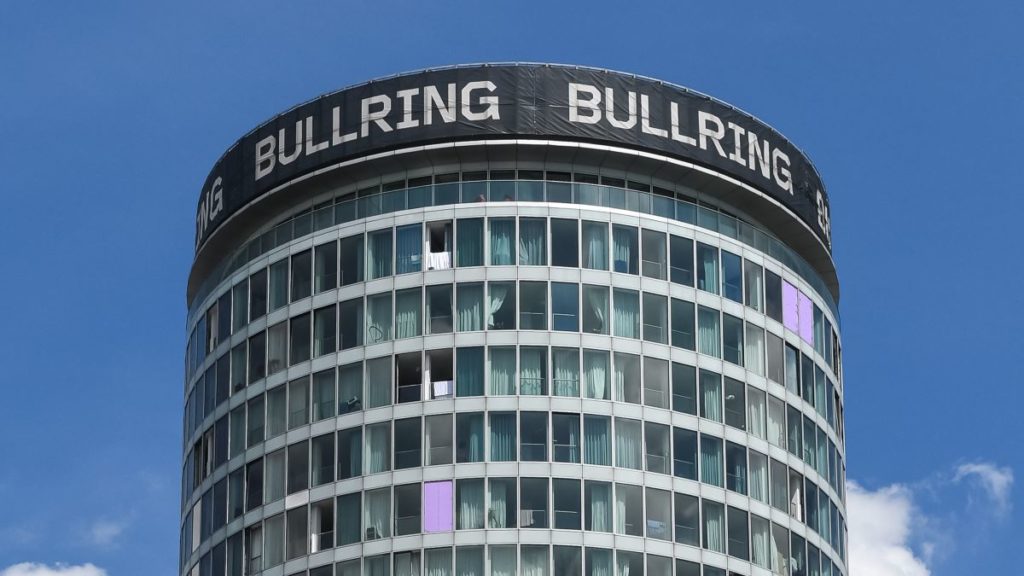 Birmingham, United Kingdom - April 17, 2020: The Birmingham landmark Rotunda office block, in the Bullring area of Birmingham, UK