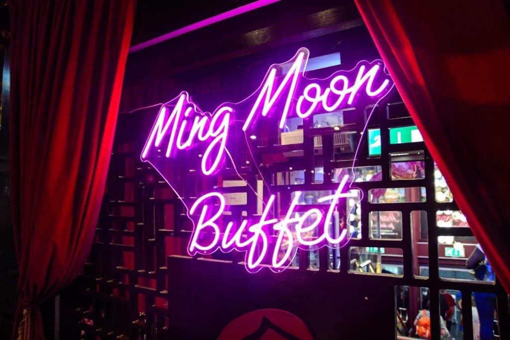 Neon sign at Ming Moon Buffet & Karaoke in Birmingham