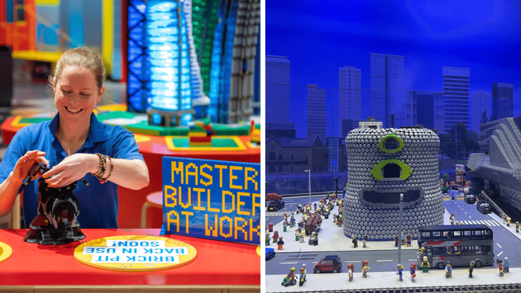 A master builder working at LEGOLAND Discovery Centre Birmingham, with MINILAND also in view