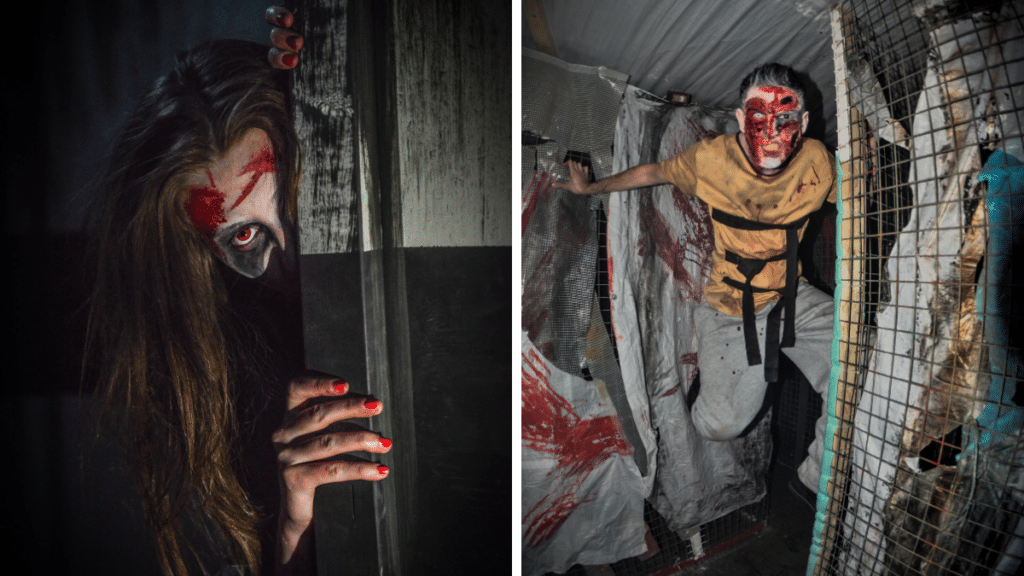 Actors dressed up to terrify visitors to the scare maze in Luna Springs