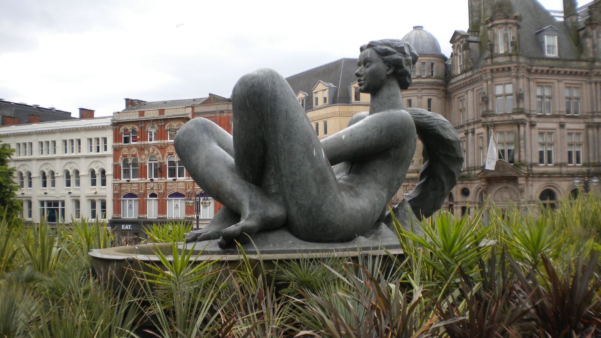 The River by Dhruva Mistry in Victoria Square, Birmingham. The central figure of a woman used to be surrounded by water, and was known as the Floozie in the Jacuzzi