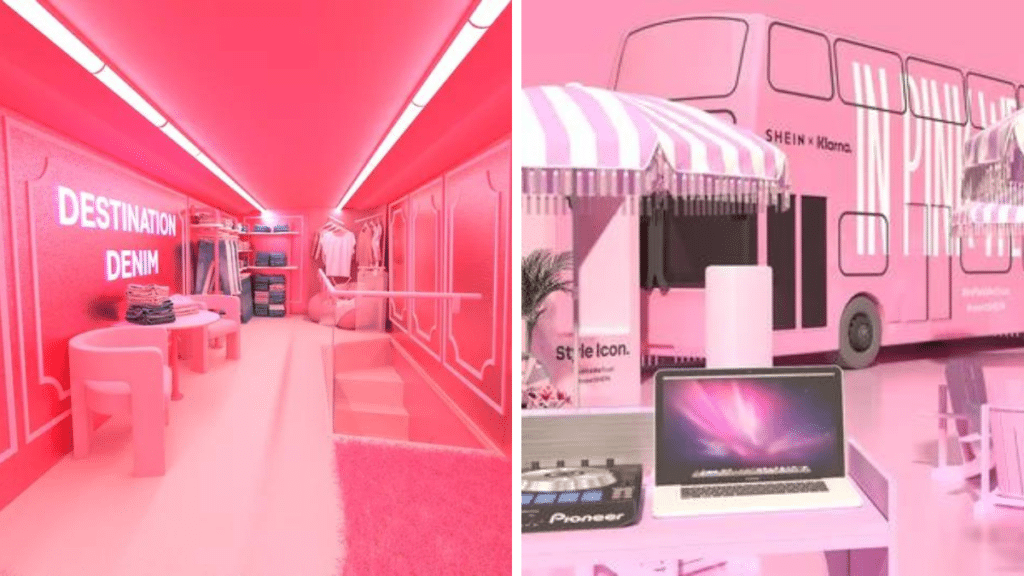 A pink pop-up bus heading to the Bullring from SHEIN and Klarna