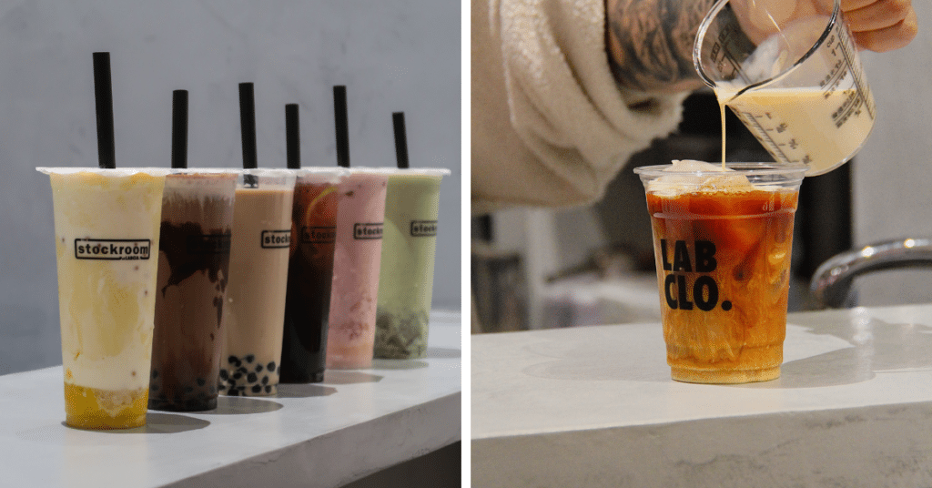 A selection of bubble teas and coffee at The Stockroom at LABCLO.